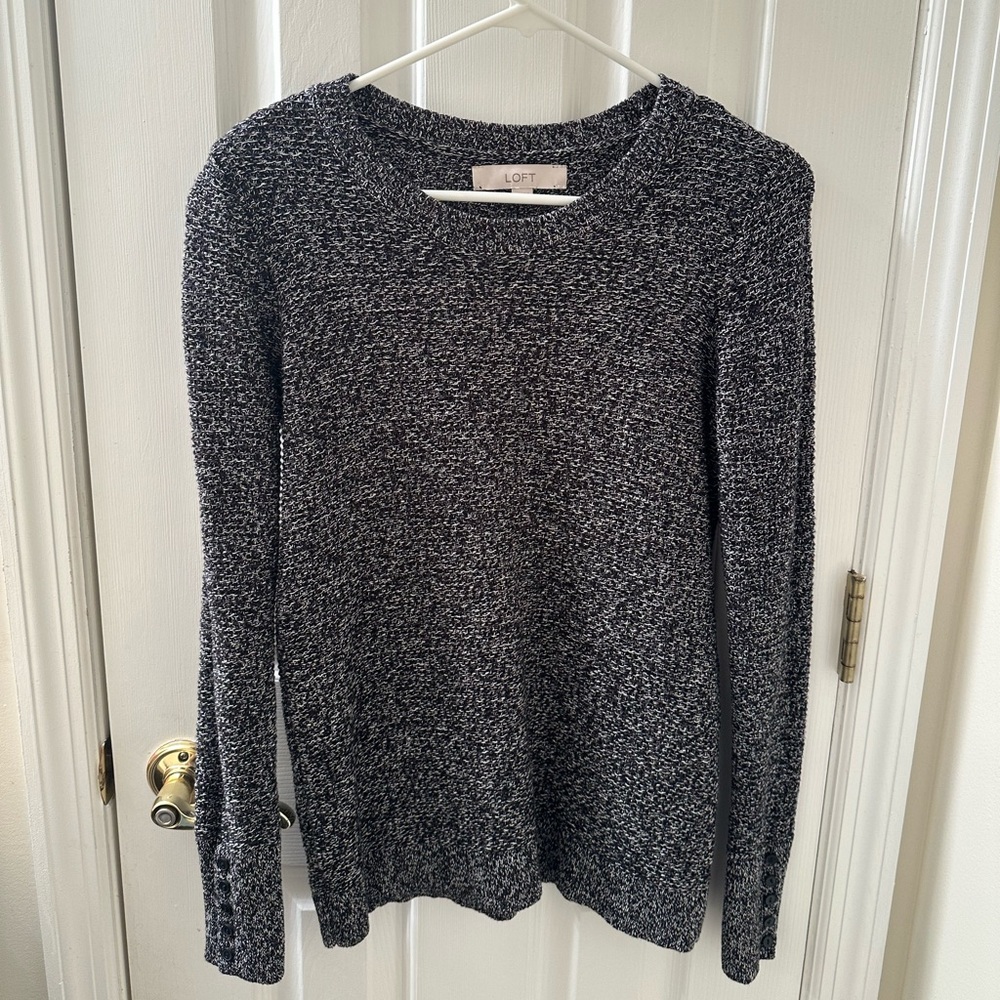 LOFT Black Crew Neck Sweater with Marled Texture